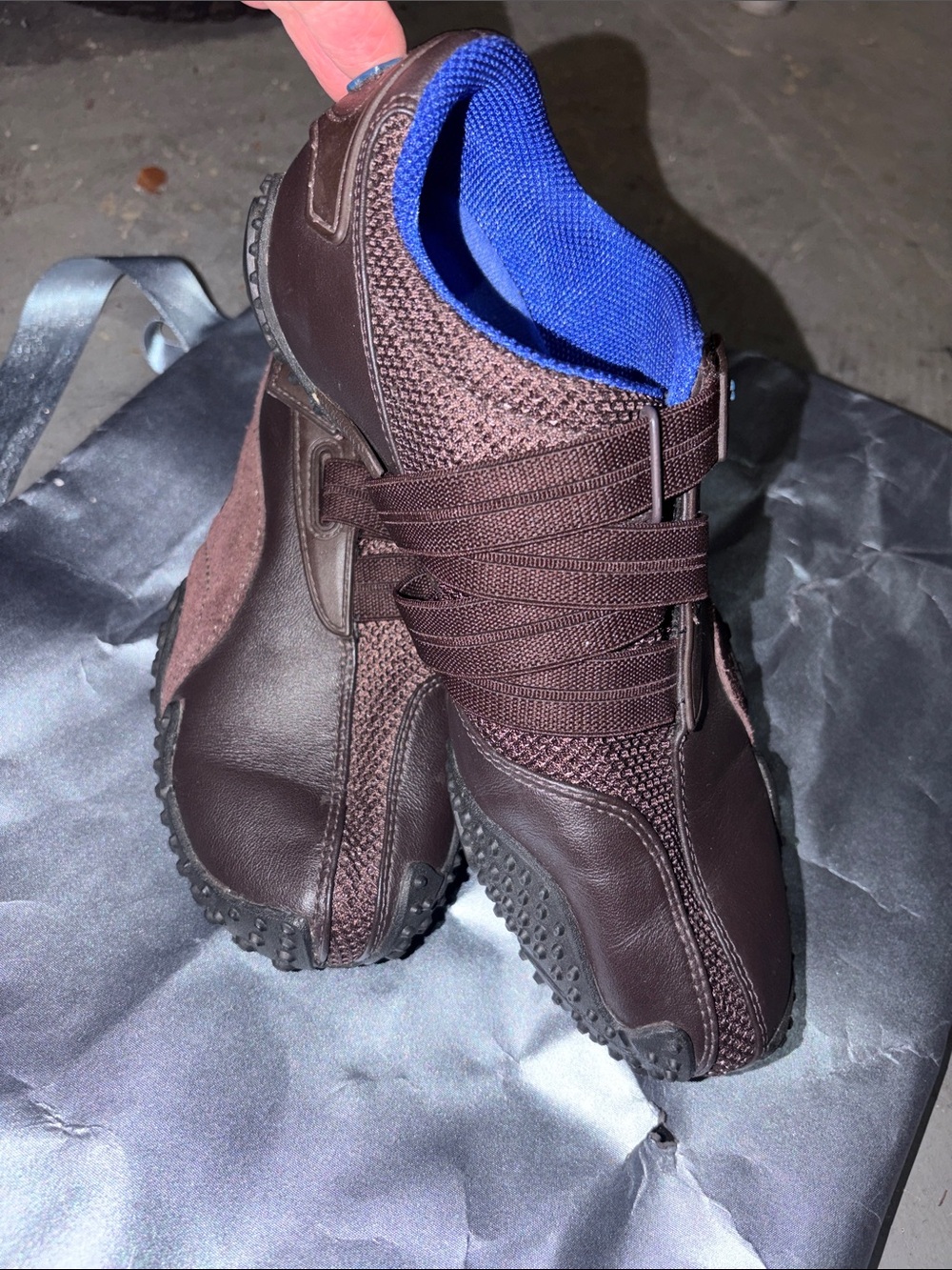 PUMA Mostro Sneaker M6 Sz8 women w/once Brown blue Velcro flawed condition rare